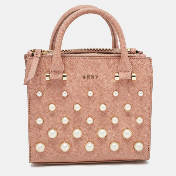 Donna Karan Bags Dkny Pink Textured Leather Pearl Embellished Double Zip Tote Poshmark